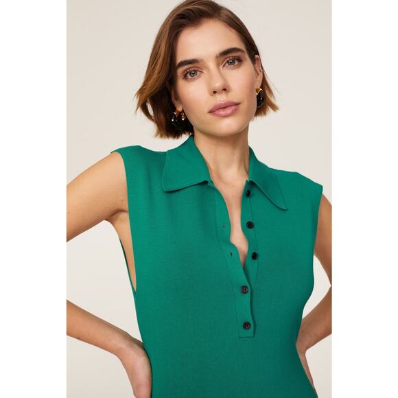 A.L.C. Taylor Knit Green Sleeveless Collared Midi Dress Size XS - Picture 4 of 13